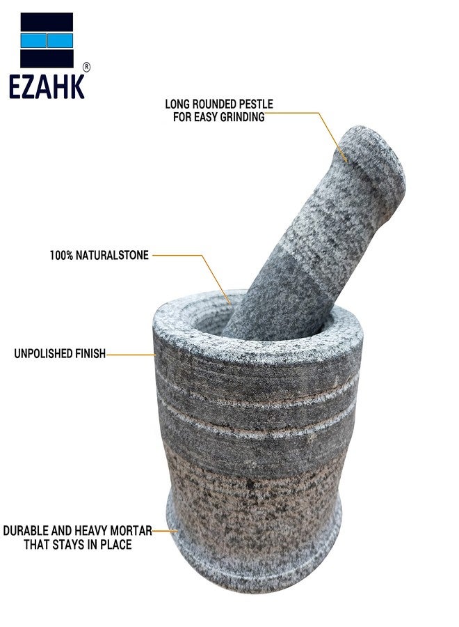 EZAHK Stone Mortar and Pestle Set, Okhli Masher, Khalbatta, Kharal, Mixer,Traditional Grinder, Musal, Well Design for Kitchen, Home, Herbs (Height 4 inch Width 4 inch) Medium Size for Kitchen - Image 4